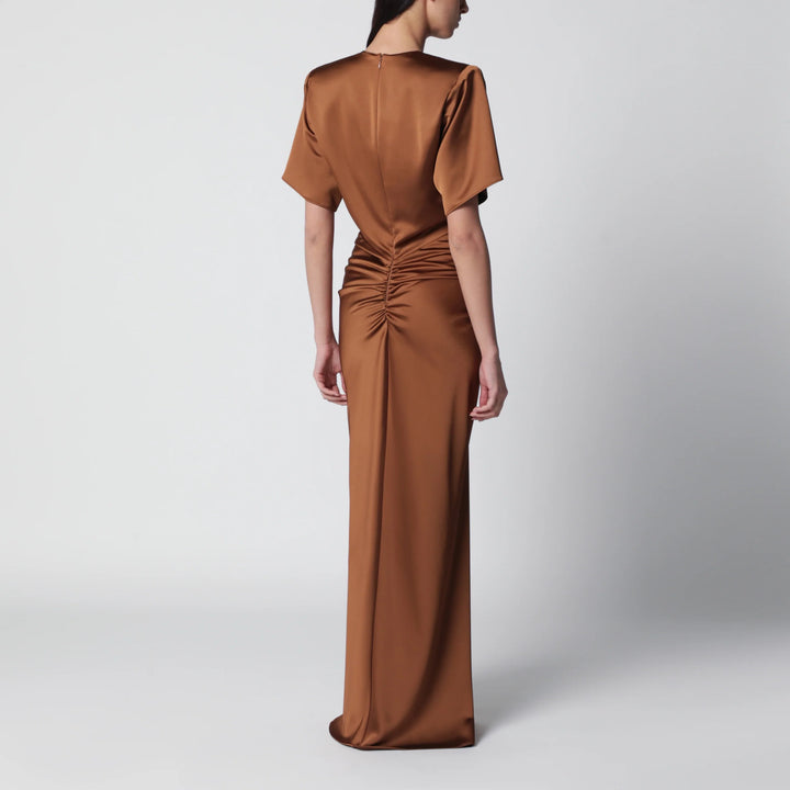 THE ANDAMANE - Long Iris dress in bronze with gathered waist