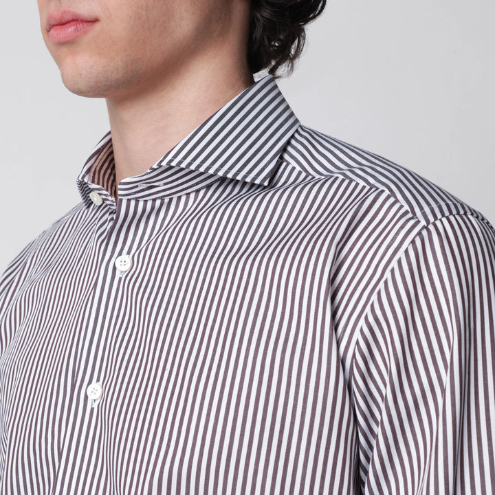 XACUS - White/brown striped Travel shirt