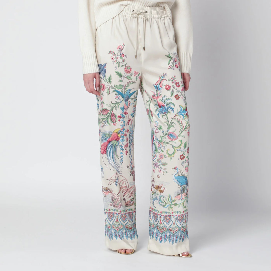 ETRO - White wide-leg trousers with floral print