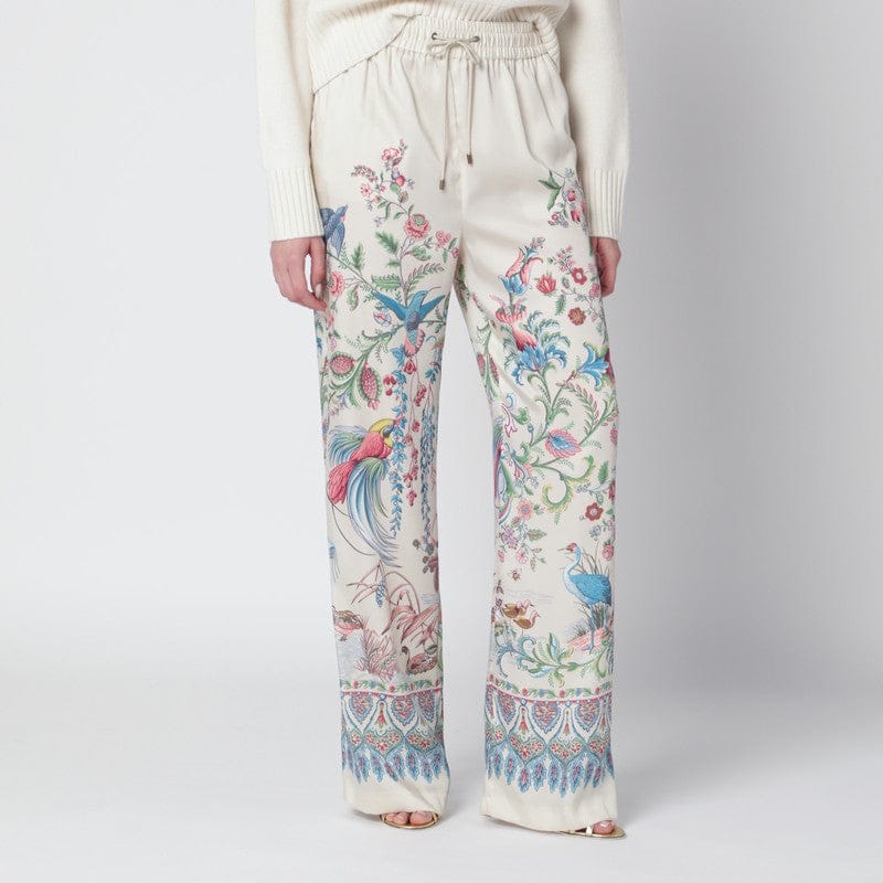 Pants ETRO - White wide-leg trousers with floral print - 42 IT Brand