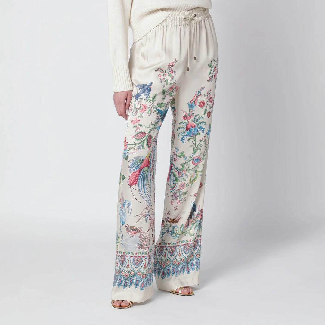 ETRO - White wide-leg trousers with floral print