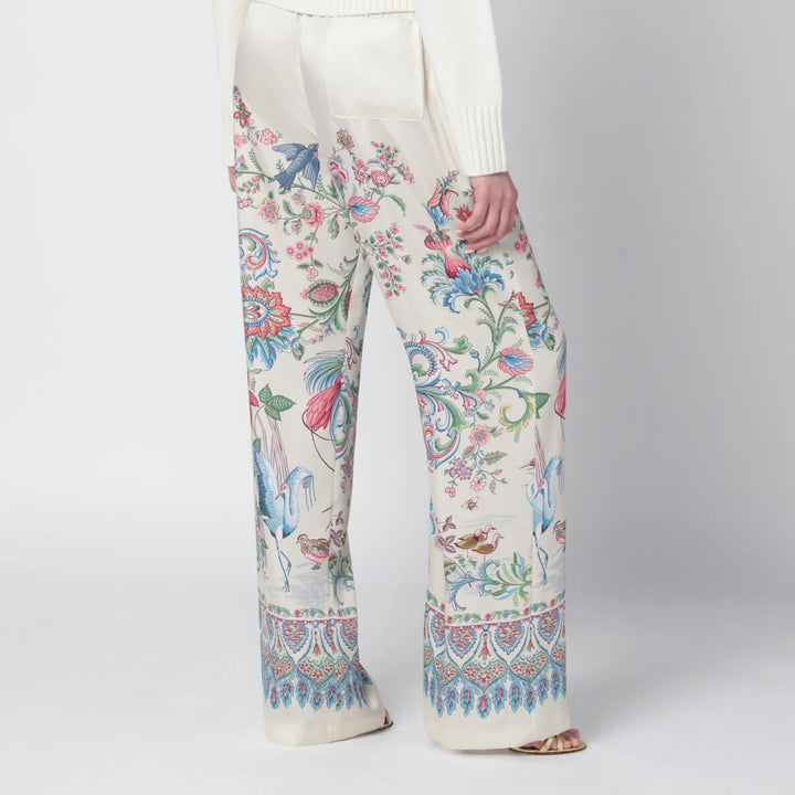 ETRO - White wide-leg trousers with floral print
