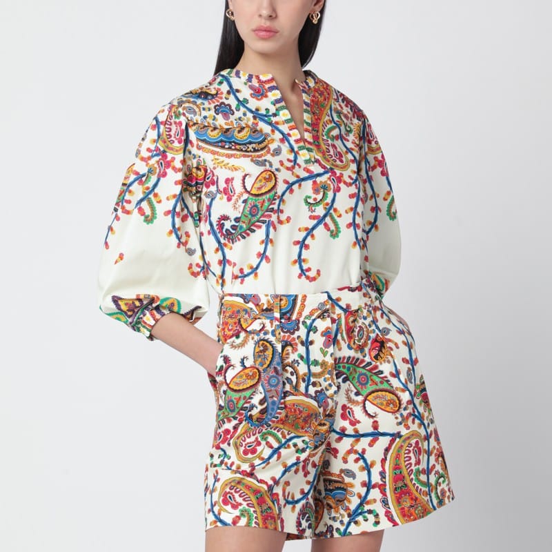 Shirts & Tops ETRO - White blouse with Paisley print - 40 IT Brand