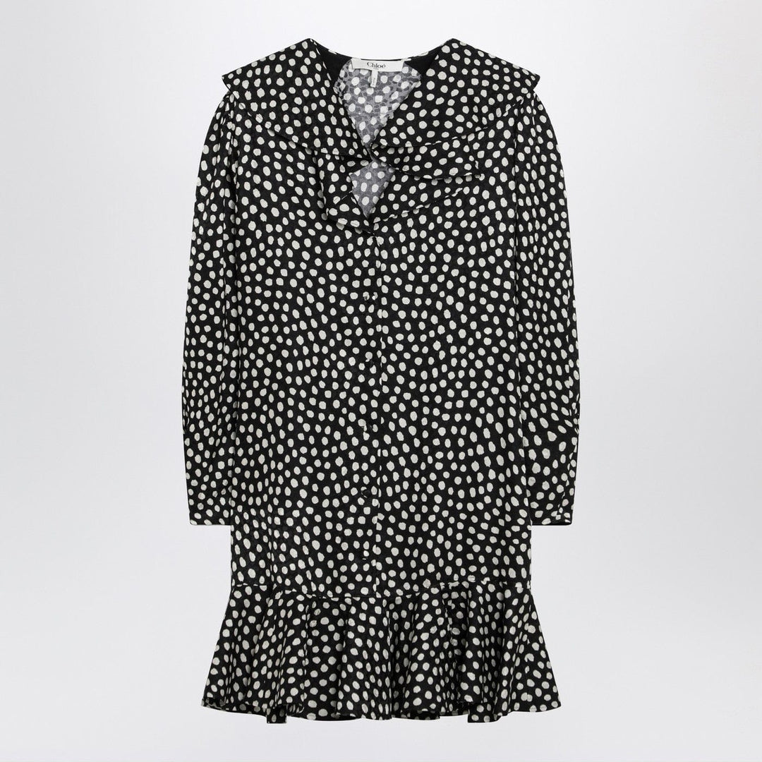 Apparel &amp; Accessories Black silk jacquard mini dress with polka dot print Brand