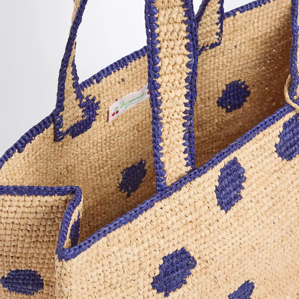 Bonpoint - Esma blue polka dot raffia bag Brand Apparel & Accessories TU