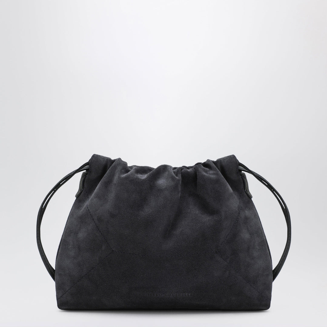 Apparel &amp; Accessories TU Brunello Cucinelli - BC Duo Pouch midnight blue suede bag with monile detail Brand