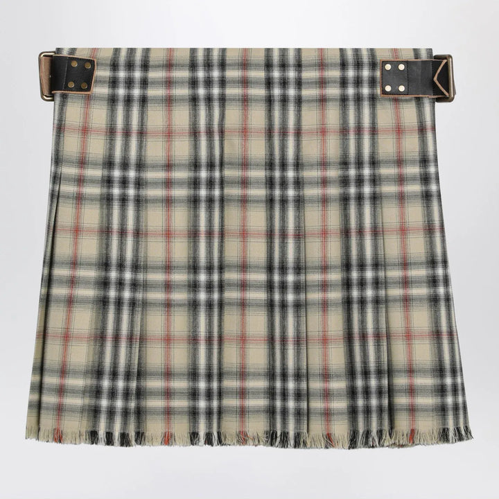 Burberry - Beige wool mini kilt with Check pattern Brand Apparel &amp; Accessories