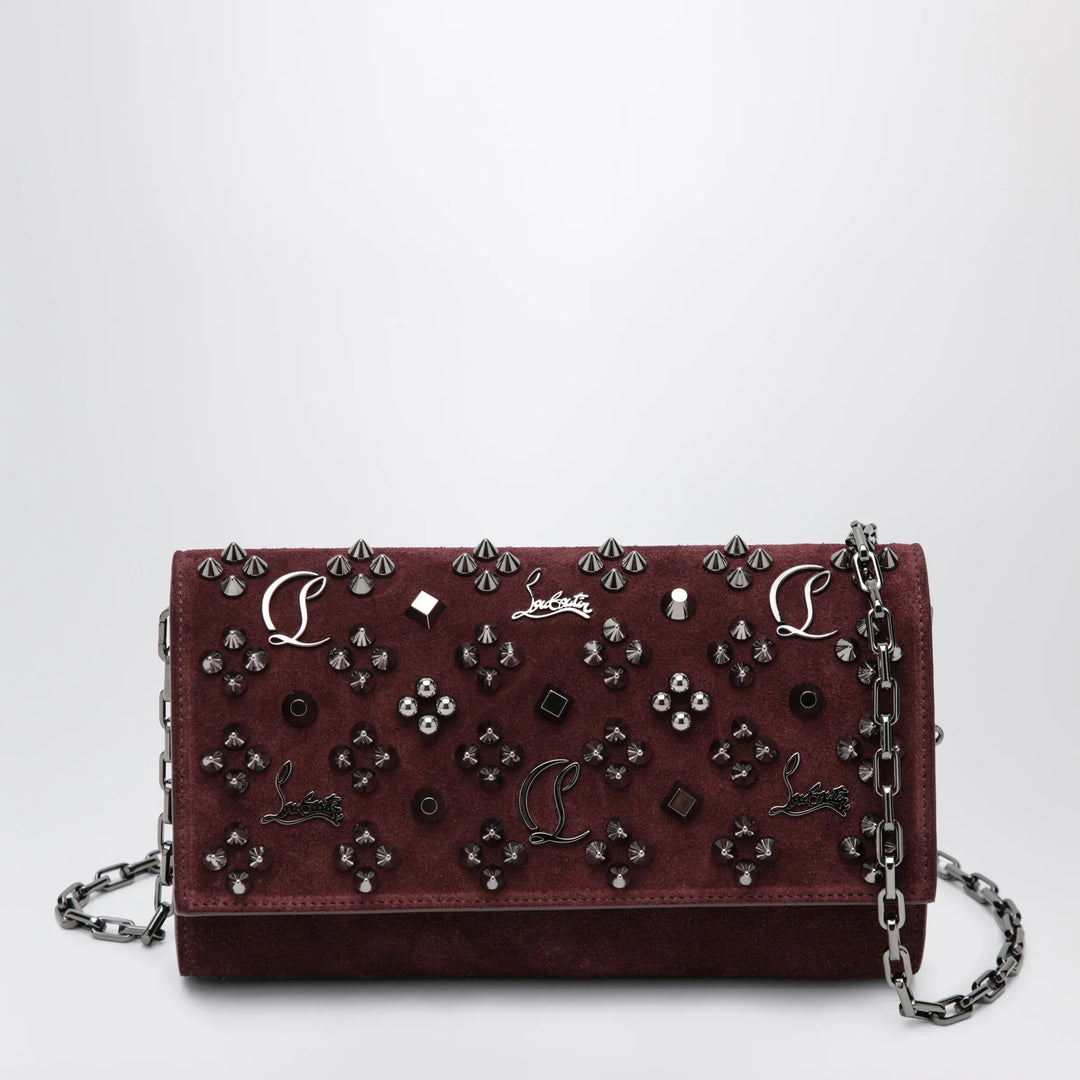 Christian Louboutin - Paloma studded suede wallet on chain Burgundy Brand Apparel &amp; Accessories U