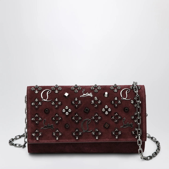Christian Louboutin - Paloma studded suede wallet on chain Burgundy Brand Apparel &amp; Accessories U
