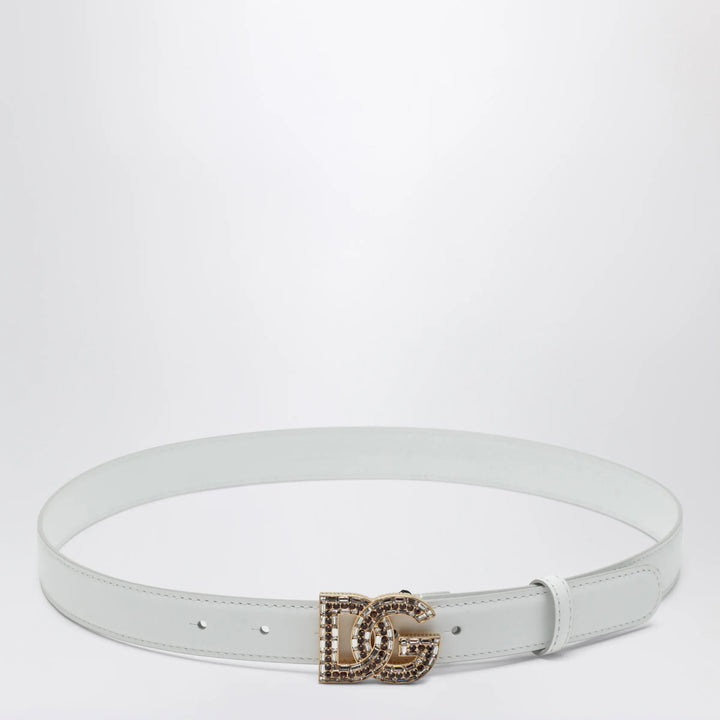 Dolce&amp;Gabbana - DG logo calfskin leather belt in optic white Brand Apparel &amp; Accessories > Clothing Accessories > Belts 75 EU