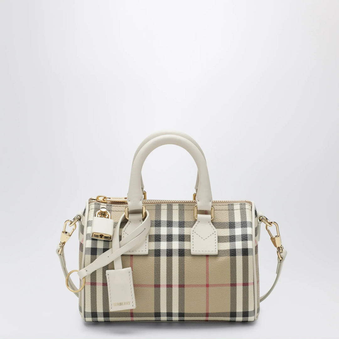 Burberry - Mini Vintage Check bowling bag in coated cotton beige Brand Apparel &amp; Accessories > Clothing > Outerwear > Coats &amp; Jackets TU