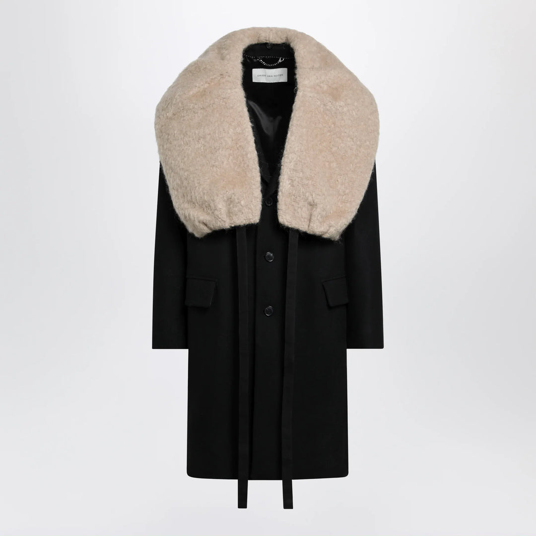 Dries Van Noten - Black coat with removable neckline Brand Apparel &amp; Accessories > Clothing > Outerwear > Coats &amp; Jackets S