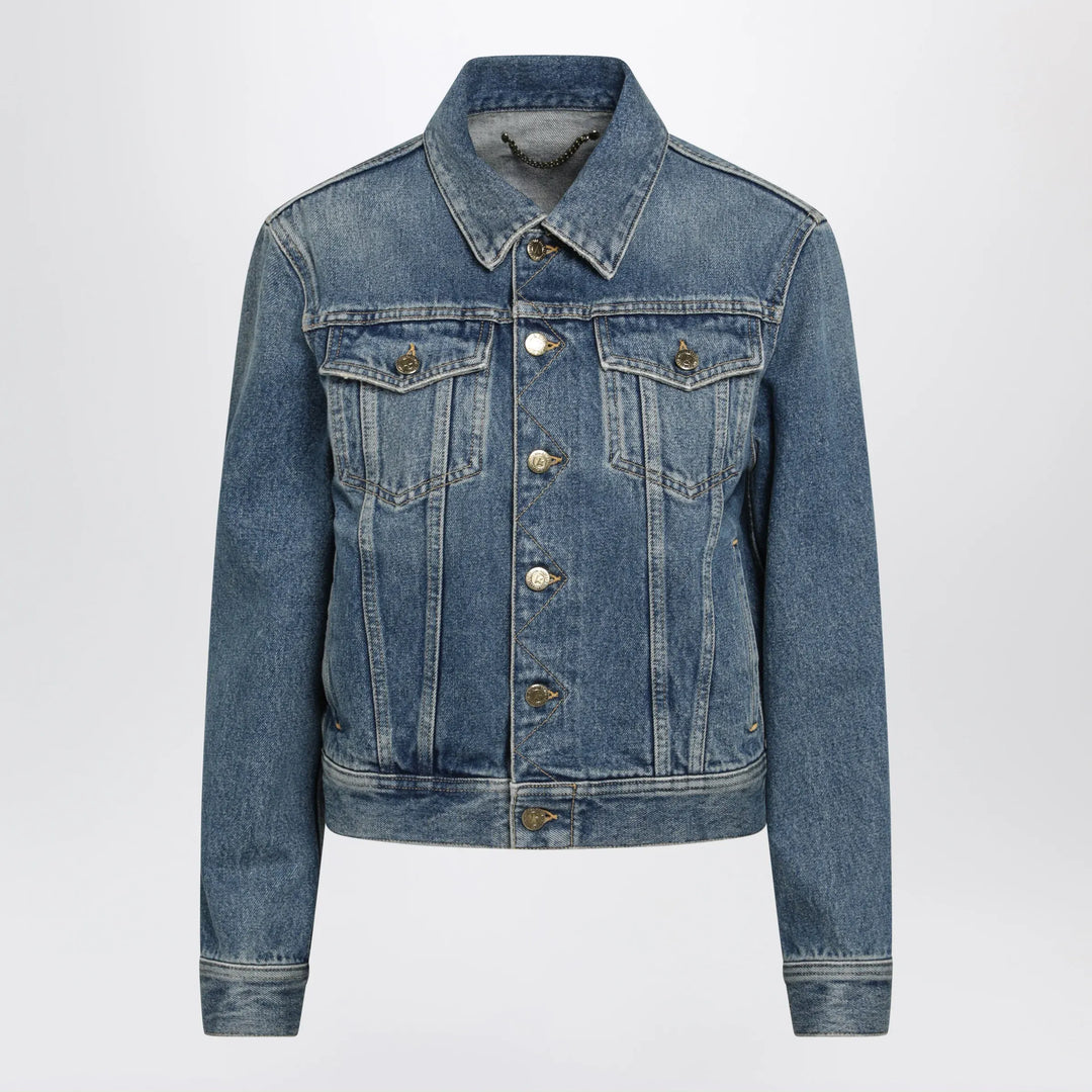 Golden Goose - Blue denim jacket with classic collar and logo buttons Brand Apparel &amp; Accessories > Clothing > Outerwear > Coats &amp; Jackets 40  IT