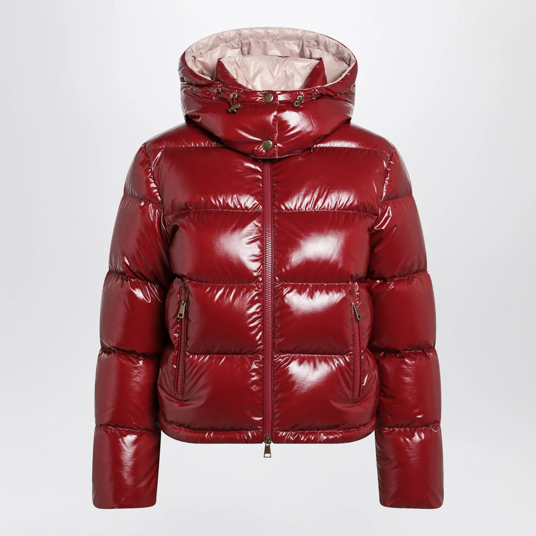 Moncler - Niveole cropped down jacket in glossy nylon red Brand Apparel & Accessories > Clothing > Outerwear > Coats & Jackets 1