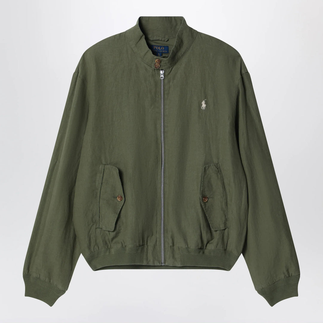 Polo Ralph Lauren - Dark green linen zip-up jacket Brand Apparel &amp; Accessories > Clothing > Outerwear > Coats &amp; Jackets M