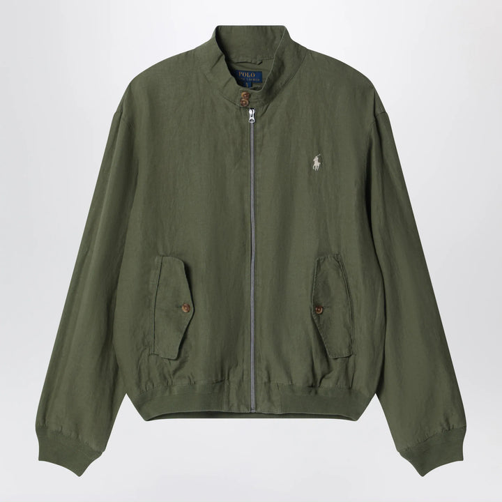 Polo Ralph Lauren - Dark green linen zip-up jacket Brand Apparel &amp; Accessories > Clothing > Outerwear > Coats &amp; Jackets M