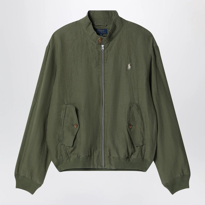 Polo Ralph Lauren - Dark green linen zip-up jacket Brand Apparel &amp; Accessories > Clothing > Outerwear > Coats &amp; Jackets M