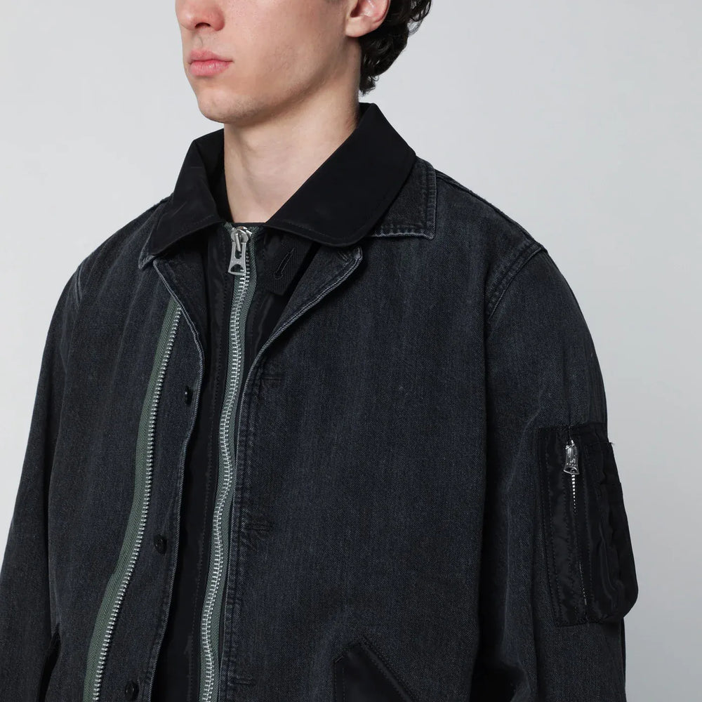 Sacai - Black denim jacket with nylon inserts Brand Apparel & Accessories > Clothing > Outerwear > Coats & Jackets 2