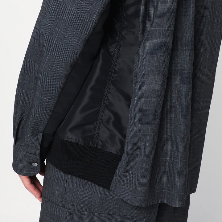 Sacai - Gray plaid wool shirt jacket Brand Apparel &amp; Accessories > Clothing > Outerwear > Coats &amp; Jackets 3