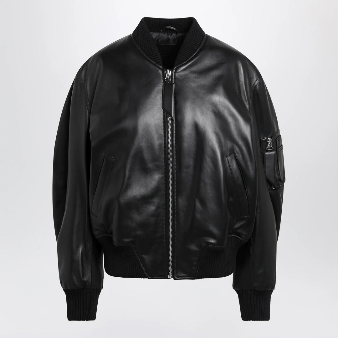 The Attico - Anja bomber jacket in black leather Brand Apparel & Accessories > Clothing > Outerwear > Coats & Jackets 38  IT