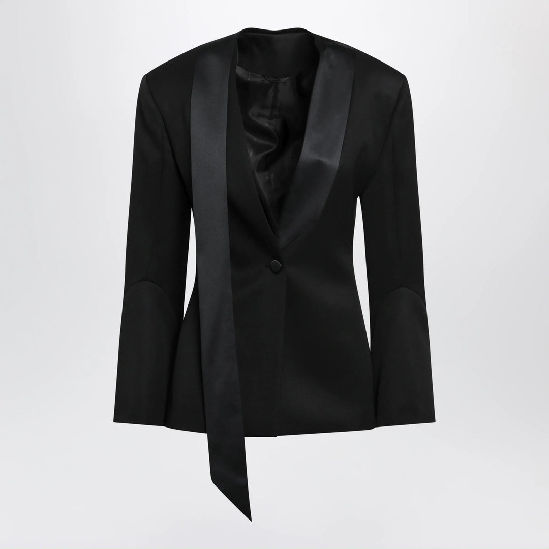 The Attico - Black virgin wool tuxedo jacket with satin lapels Brand Apparel & Accessories > Clothing > Outerwear > Coats & Jackets 40  IT