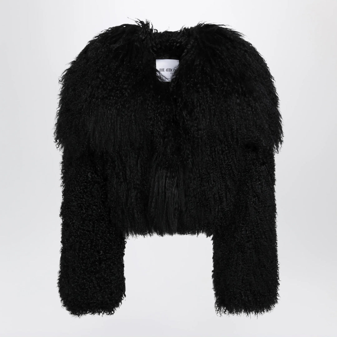 The Attico - Cropped bomber jacket in black curly shearling Brand Apparel & Accessories > Clothing > Outerwear > Coats & Jackets 40  IT