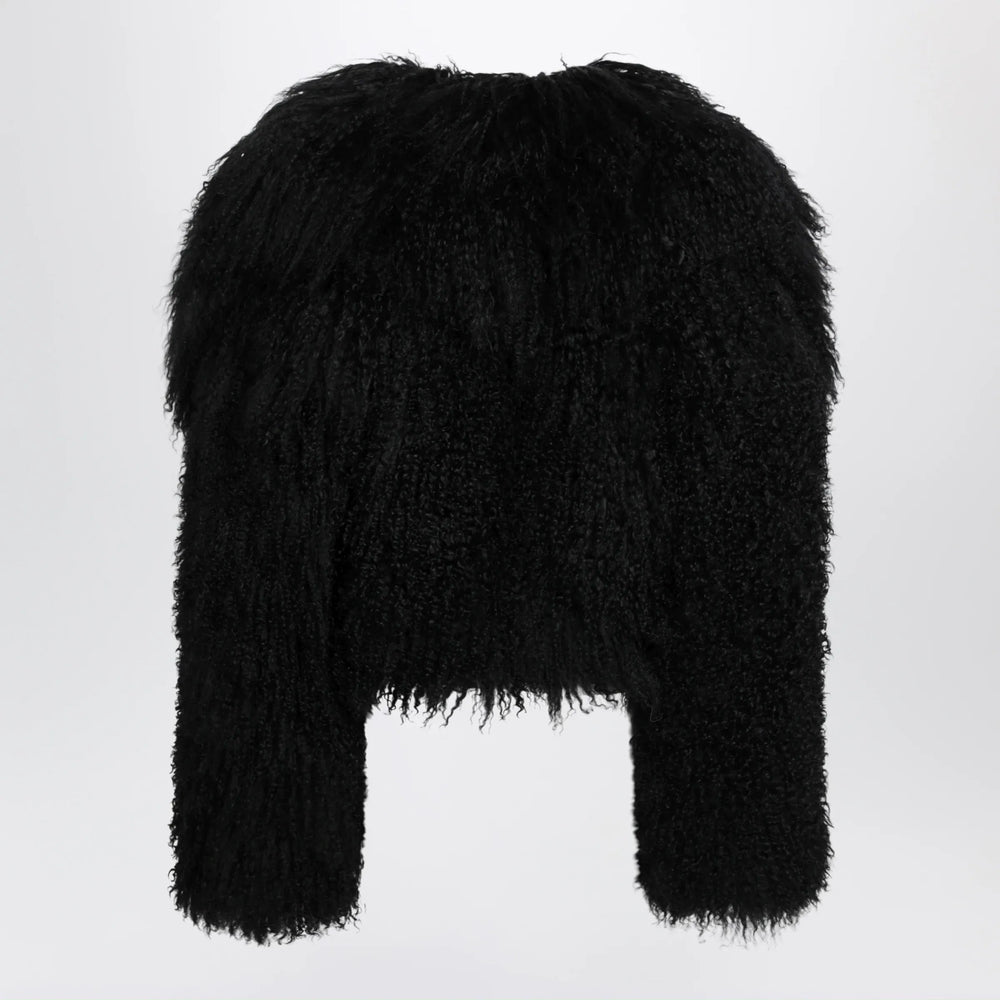The Attico - Cropped bomber jacket in black curly shearling Brand Apparel & Accessories > Clothing > Outerwear > Coats & Jackets 40  IT