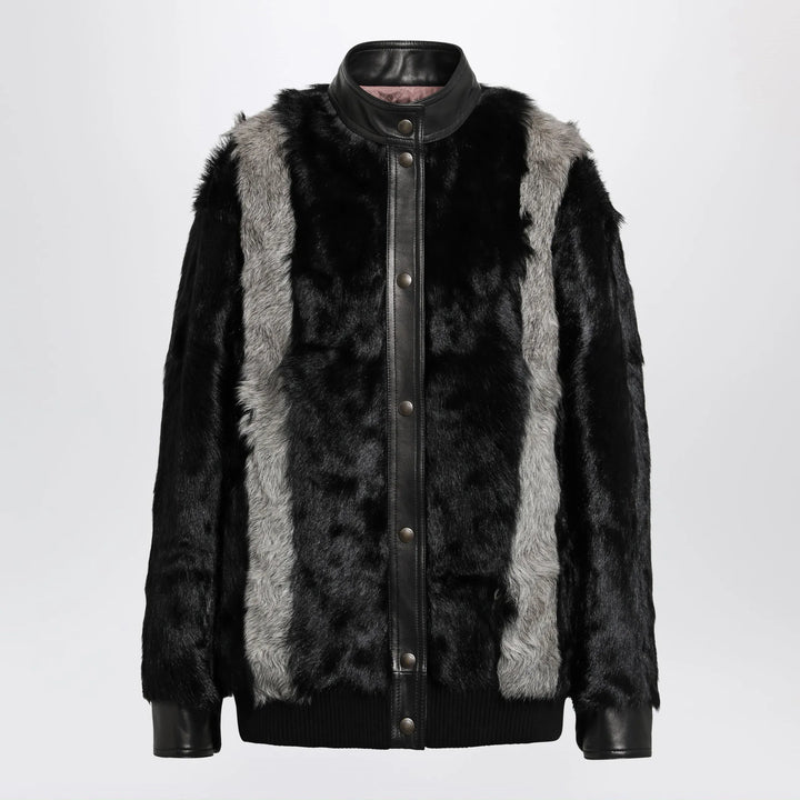 Valentino - Black/Grey shearling and leather jacket Brand Apparel &amp; Accessories > Clothing > Outerwear > Coats &amp; Jackets 42  IT