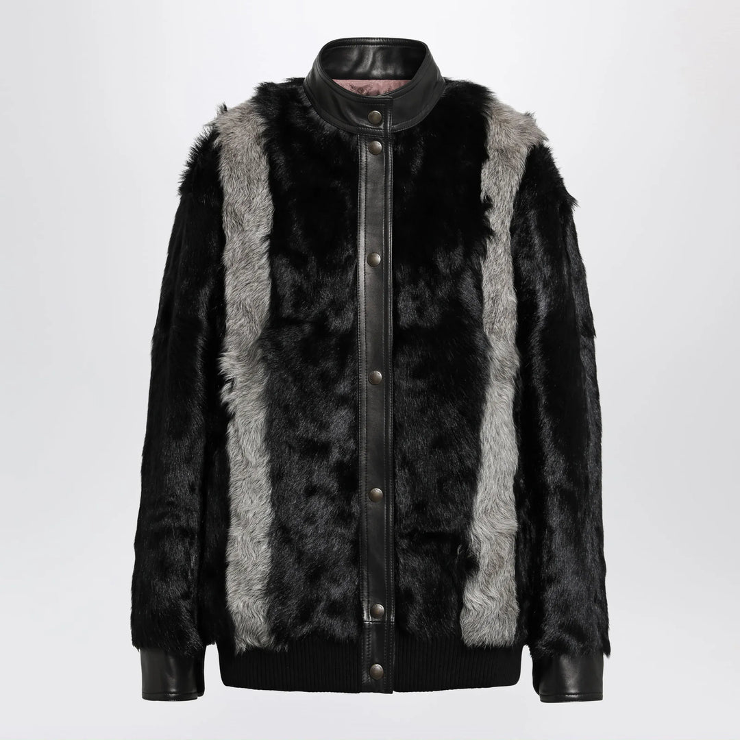 Valentino - Black/Grey shearling and leather jacket Brand Apparel &amp; Accessories > Clothing > Outerwear > Coats &amp; Jackets 42  IT