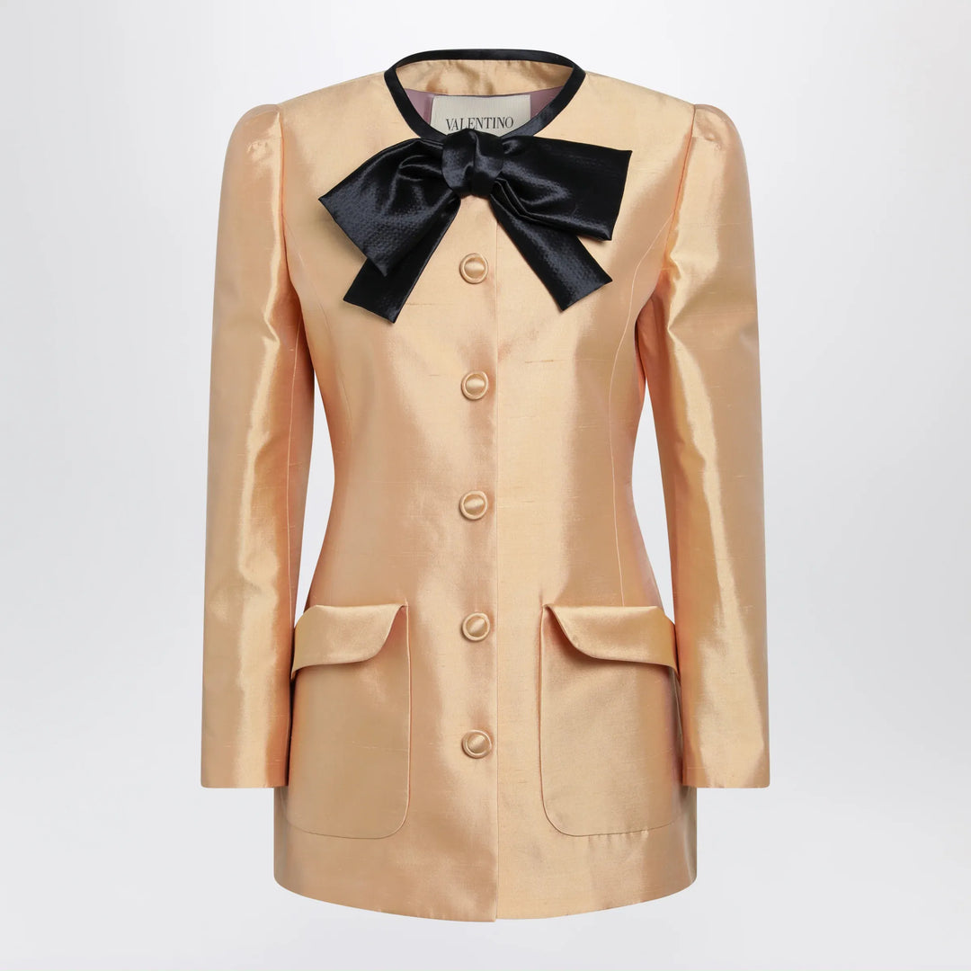 Valentino - Pea coat in shantung in melon/black Brand Apparel & Accessories > Clothing > Outerwear > Coats & Jackets 40  IT