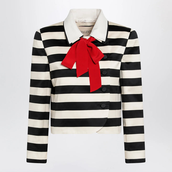 Valentino - Vanilla/black striped jacket with maxi bow Brand Apparel &amp; Accessories > Clothing > Outerwear > Coats &amp; Jackets 40  IT
