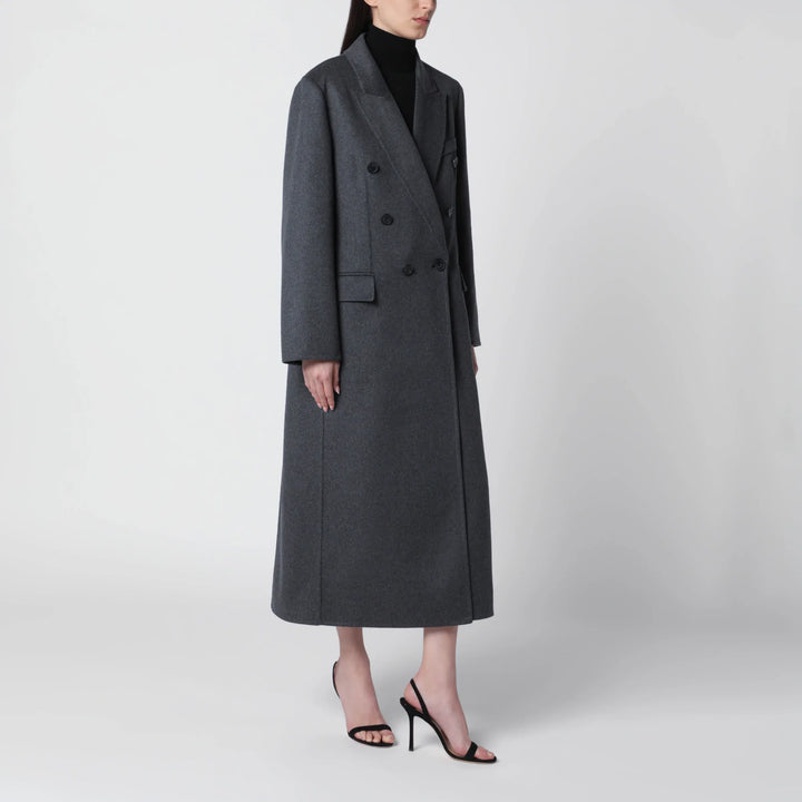 Victoria Beckham - Double-breasted coat in grey mélange wool and cashmere Brand Apparel &amp; Accessories > Clothing > Outerwear > Coats &amp; Jackets
