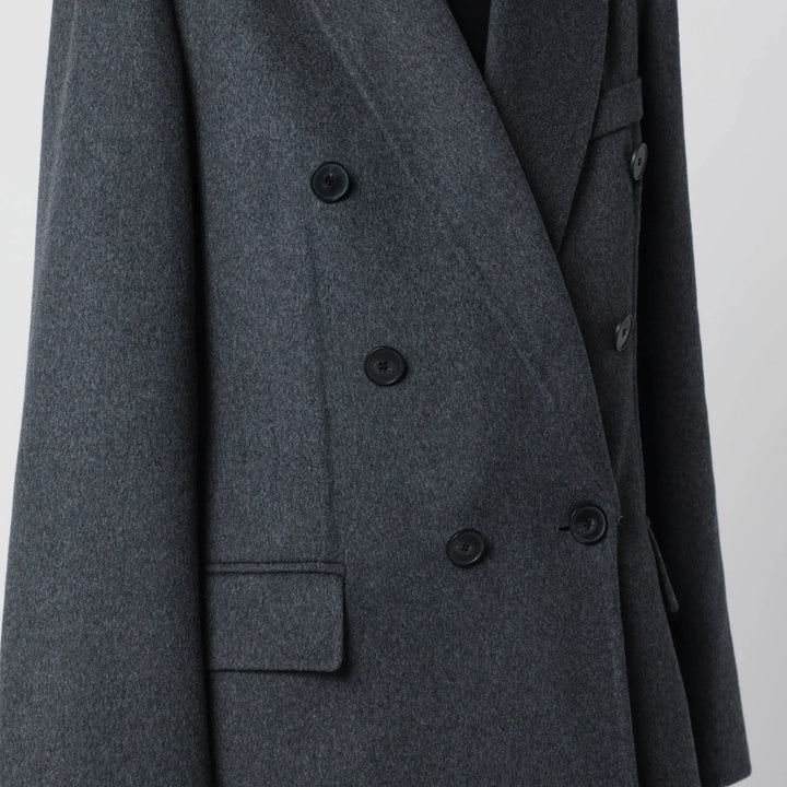 Victoria Beckham - Double-breasted coat in grey mélange wool and cashmere Brand Apparel &amp; Accessories > Clothing > Outerwear > Coats &amp; Jackets