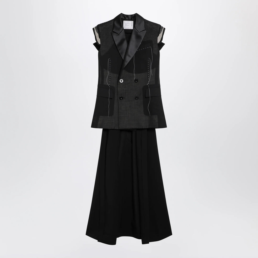 Sacai - Black wool organza vest Brand Apparel &amp; Accessories > Clothing > Outerwear > Vests 2