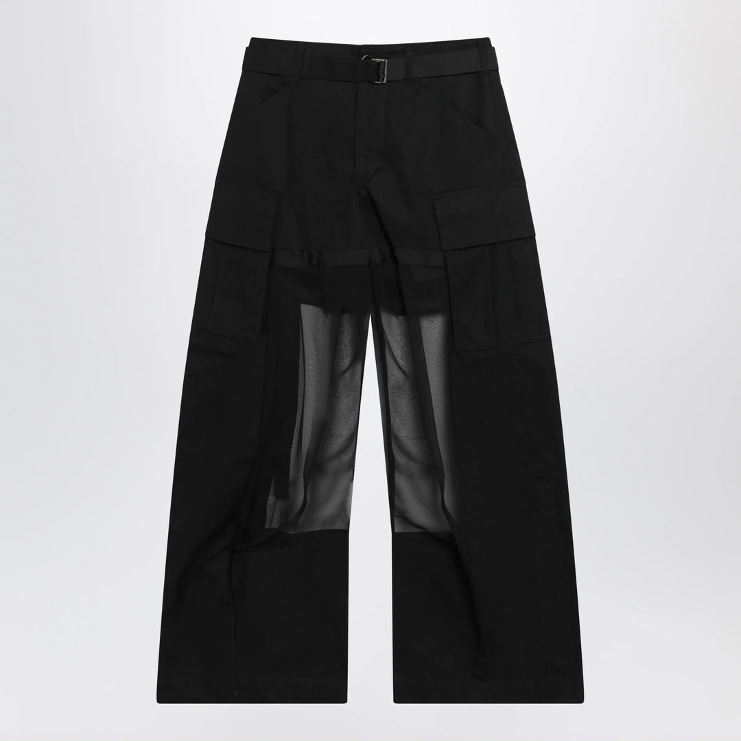 Sacai - Black cargo trousers with semi-sheer insert Brand Apparel &amp; Accessories > Clothing > Pants