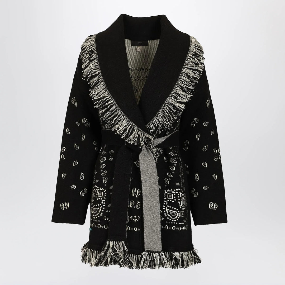 Alanui - Black Bandana jacquard cardigan Brand Apparel & Accessories > Clothing > Shirts & Tops XS