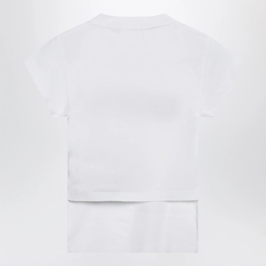 Balenciaga - Messy Spray T-shirt with cut-out back in white cotton Brand Apparel &amp; Accessories > Clothing > Shirts &amp; Tops