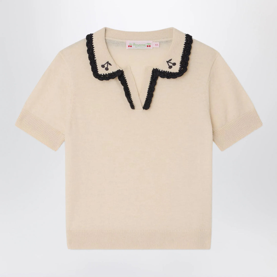 Bonpoint - Lisette écru wool and cotton blend sweater Brand Apparel &amp; Accessories > Clothing > Shirts &amp; Tops