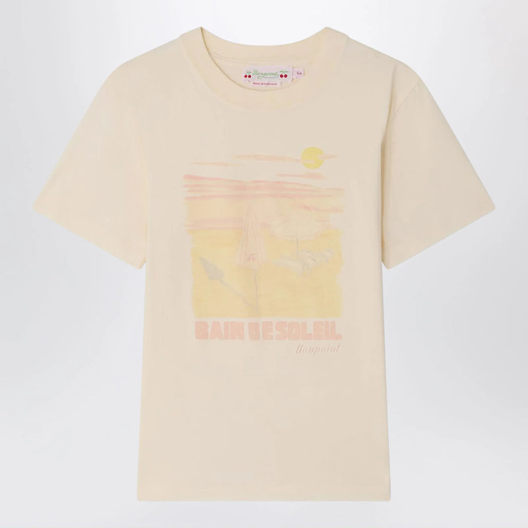 Bonpoint - Thida écru T-shirt with Bain de Soleil print Brand Apparel &amp; Accessories > Clothing > Shirts &amp; Tops 8