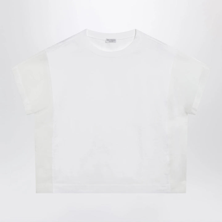 Brunello Cucinelli - T-shirt in cotton jersey and organza in white Brand Apparel &amp; Accessories > Clothing > Shirts &amp; Tops S