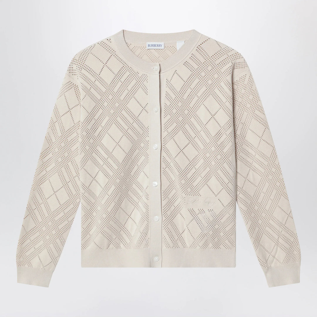 Burberry - Openwork cotton cardigan in light beige Brand Apparel &amp; Accessories > Clothing > Shirts &amp; Tops 4Y