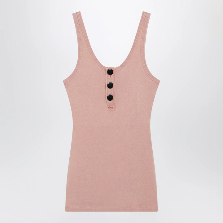 Chloé - Fitted Henley tank top in ribbed organic cotton, pink Brand Apparel &amp; Accessories > Clothing > Shirts &amp; Tops S