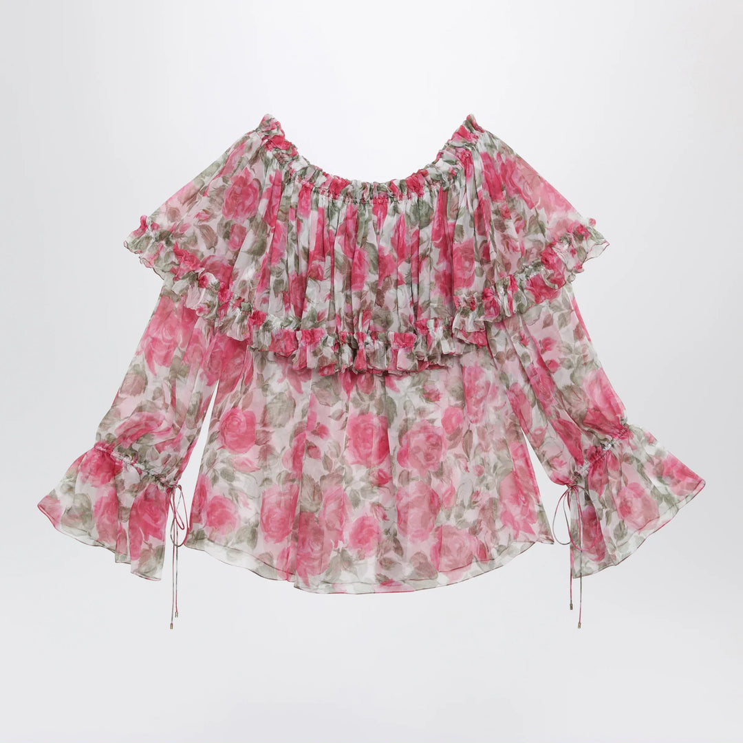 Chloé - Puff-sleeve top in multicolor silk Brand Apparel &amp; Accessories > Clothing > Shirts &amp; Tops 38  FR