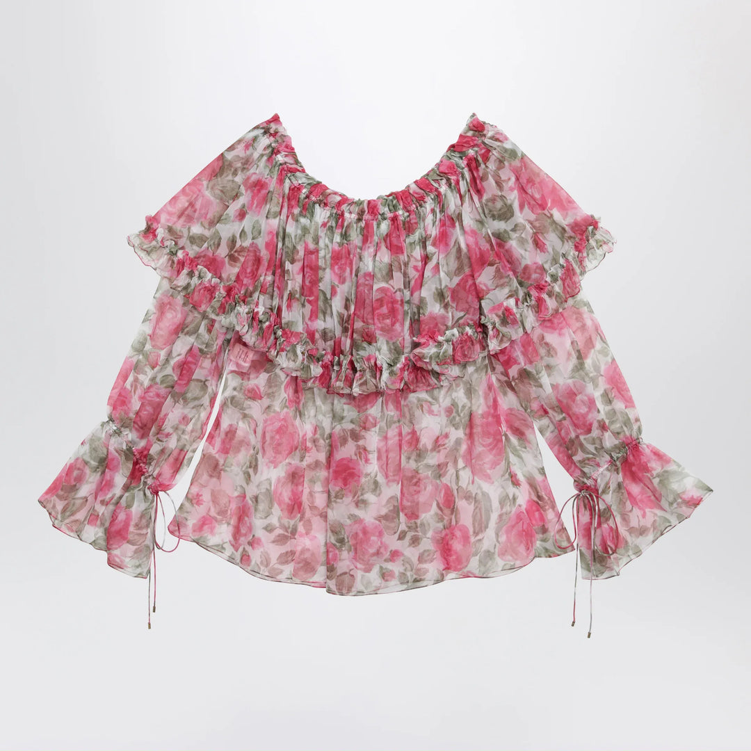 Chloé - Puff-sleeve top in multicolor silk Brand Apparel &amp; Accessories > Clothing > Shirts &amp; Tops 38  FR