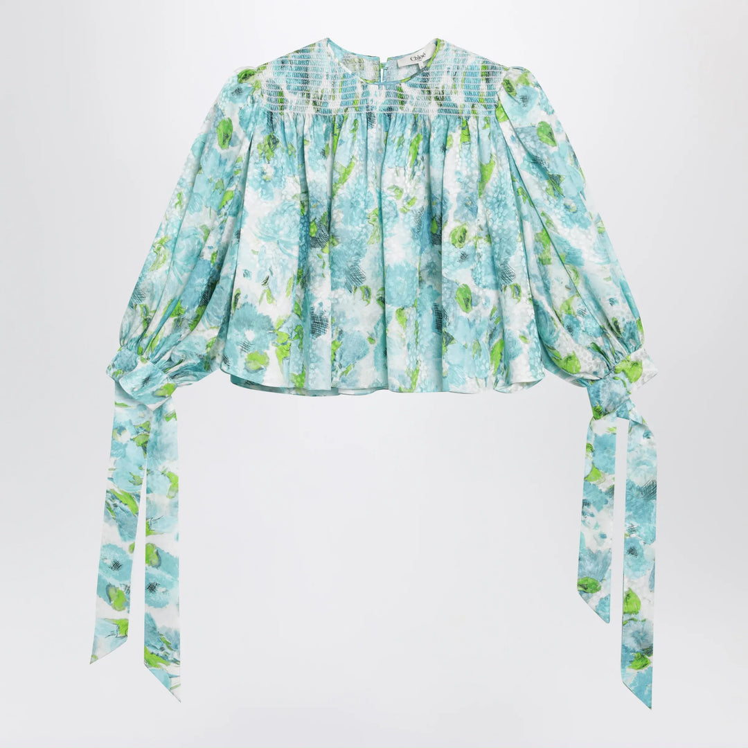 Chloé - Ruched cropped silk jacquard floral top, multicolor Brand Apparel &amp; Accessories > Clothing > Shirts &amp; Tops 36  FR