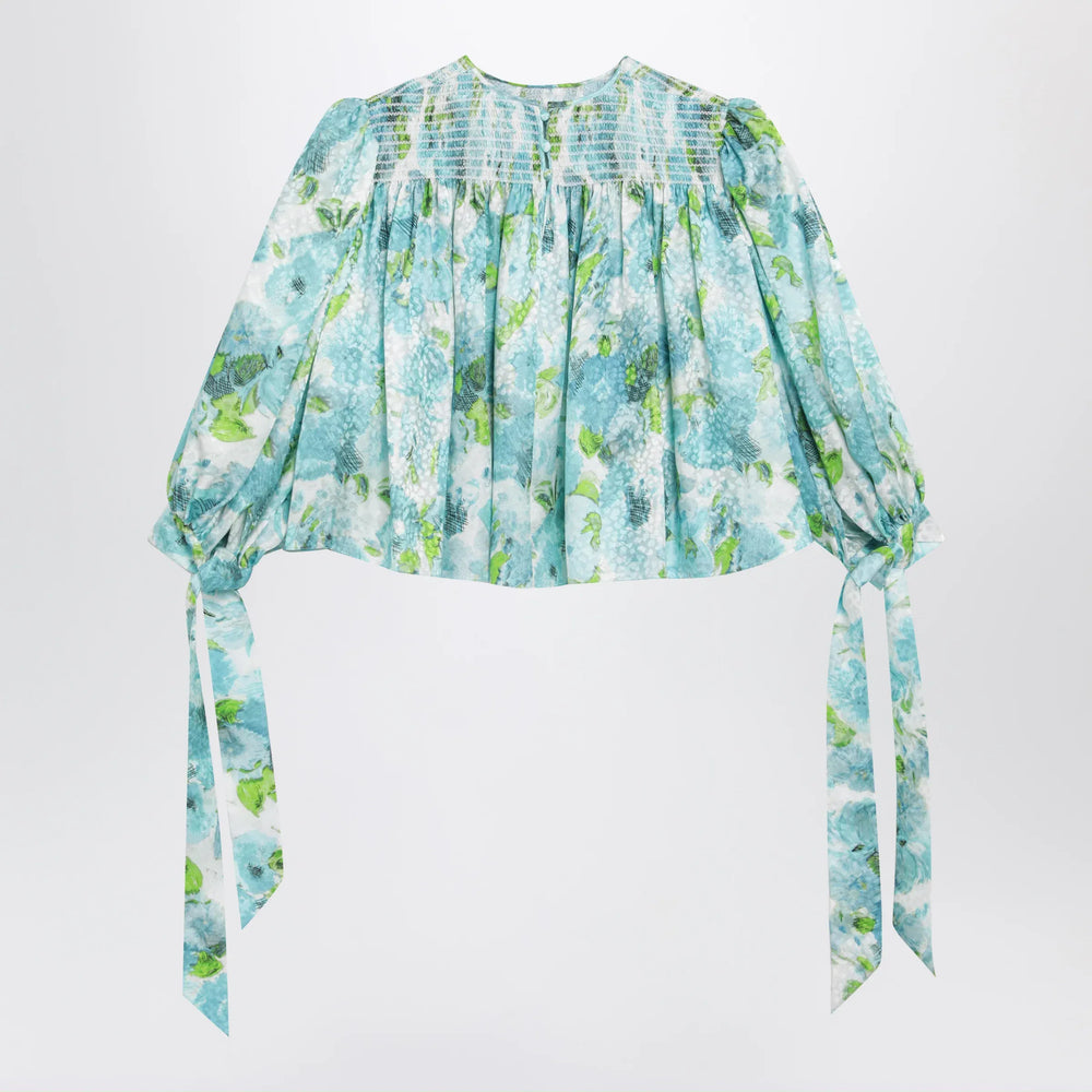 Chloé - Ruched cropped silk jacquard floral top, multicolor Brand Apparel & Accessories > Clothing > Shirts & Tops 36  FR