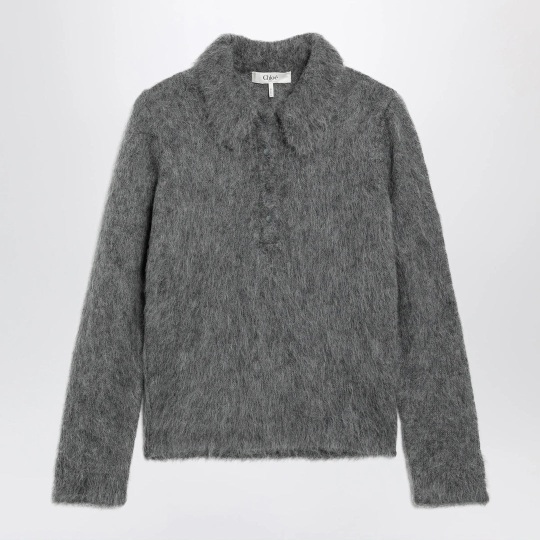 Chloé - Smoke grey alpaca-blend cardigan Brand Apparel & Accessories > Clothing > Shirts & Tops M