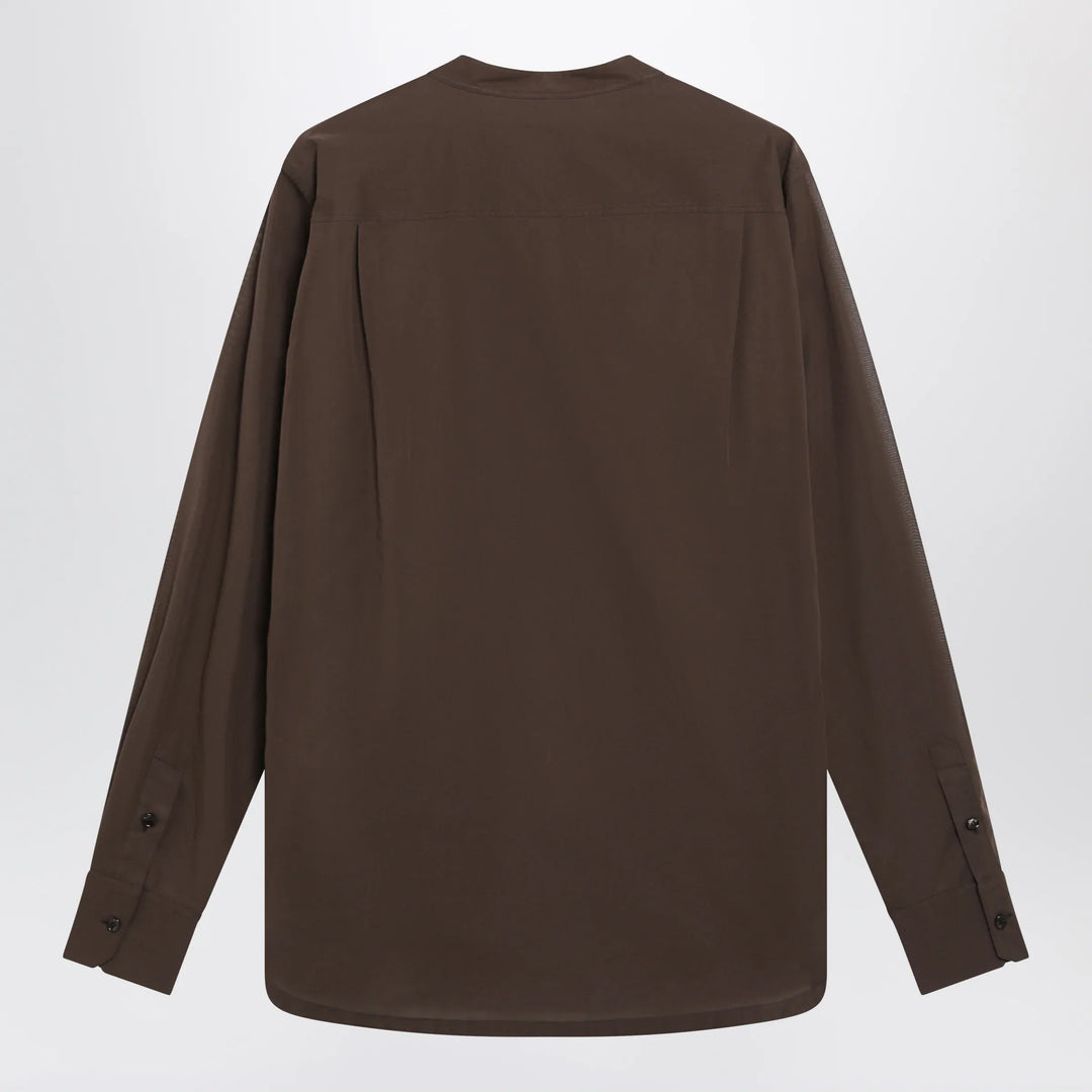 Dolce&amp;Gabbana - Brown cotton canvas mandarin-collar shirt Brand Apparel &amp; Accessories > Clothing > Shirts &amp; Tops