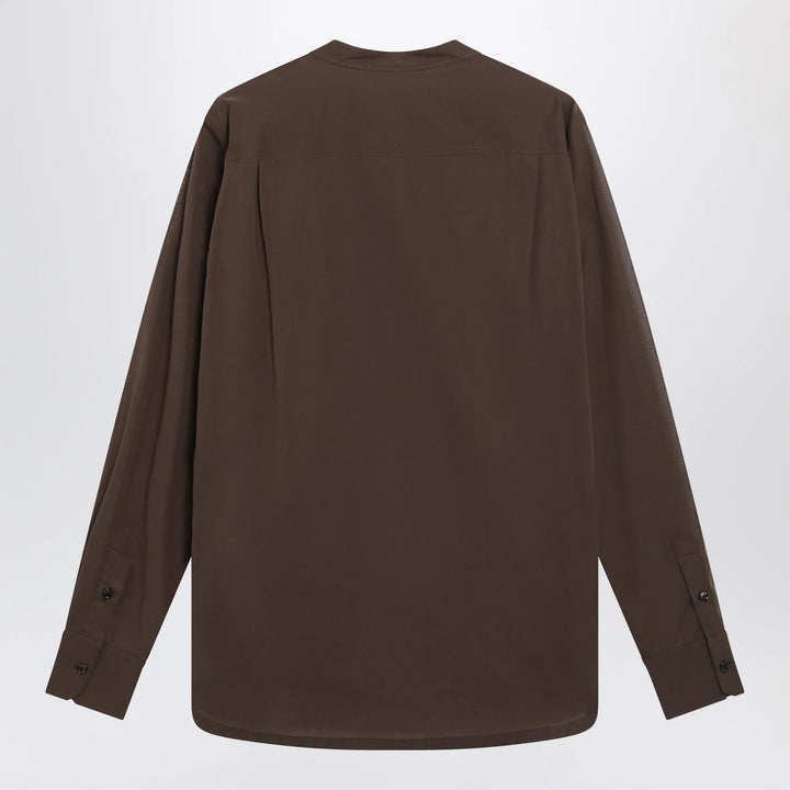 Dolce&amp;Gabbana - Brown cotton canvas mandarin-collar shirt Brand Apparel &amp; Accessories > Clothing > Shirts &amp; Tops