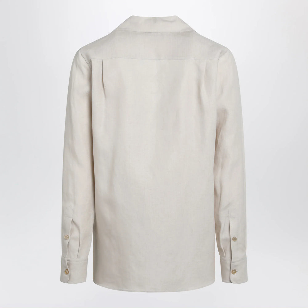 Dolce&Gabbana - Long-sleeve V-neck linen shirt in pastel beige Brand Apparel & Accessories > Clothing > Shirts & Tops